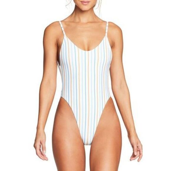 Vitamin A Palm Spring Stripes Yasmeen One piece Swimsuit Sz L - Picture 4 of 4